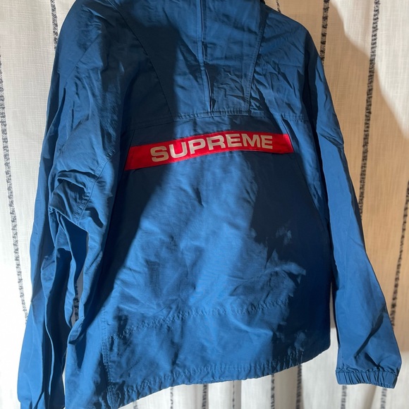 Supreme Heavy Nylon Blue Anorak Jacket Mens AW19 Big Logo Size L